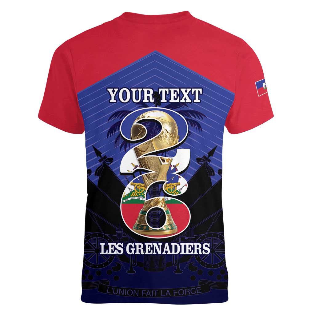 Personalized Les Grenadiers Haiti Football Women V-Neck T-Shirt 2026 Nou Retounen Blue Version - Wonder Print Shop