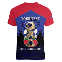 Personalized Les Grenadiers Haiti Football Women V-Neck T-Shirt 2026 Nou Retounen Blue Version - Wonder Print Shop