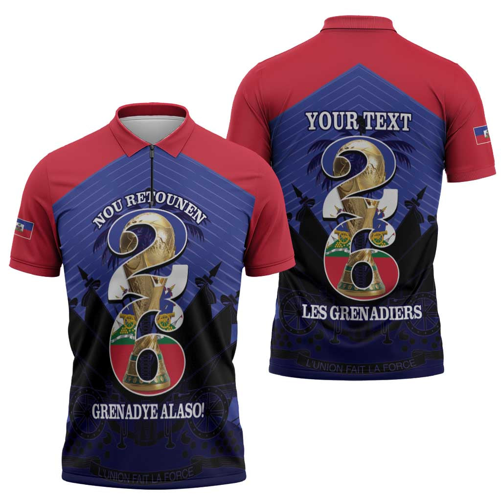 Personalized Les Grenadiers Haiti Football Zipper Polo Shirt 2026 Nou Retounen Blue Version - Wonder Print Shop