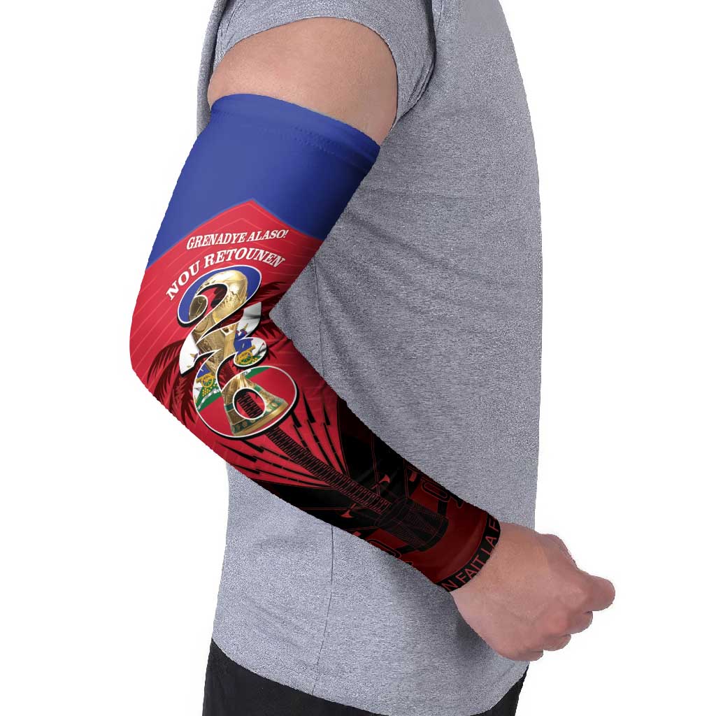 Personalized Les Grenadiers Haiti Football Arm Sleeves 2026 Nou Retounen Red Version - Wonder Print Shop