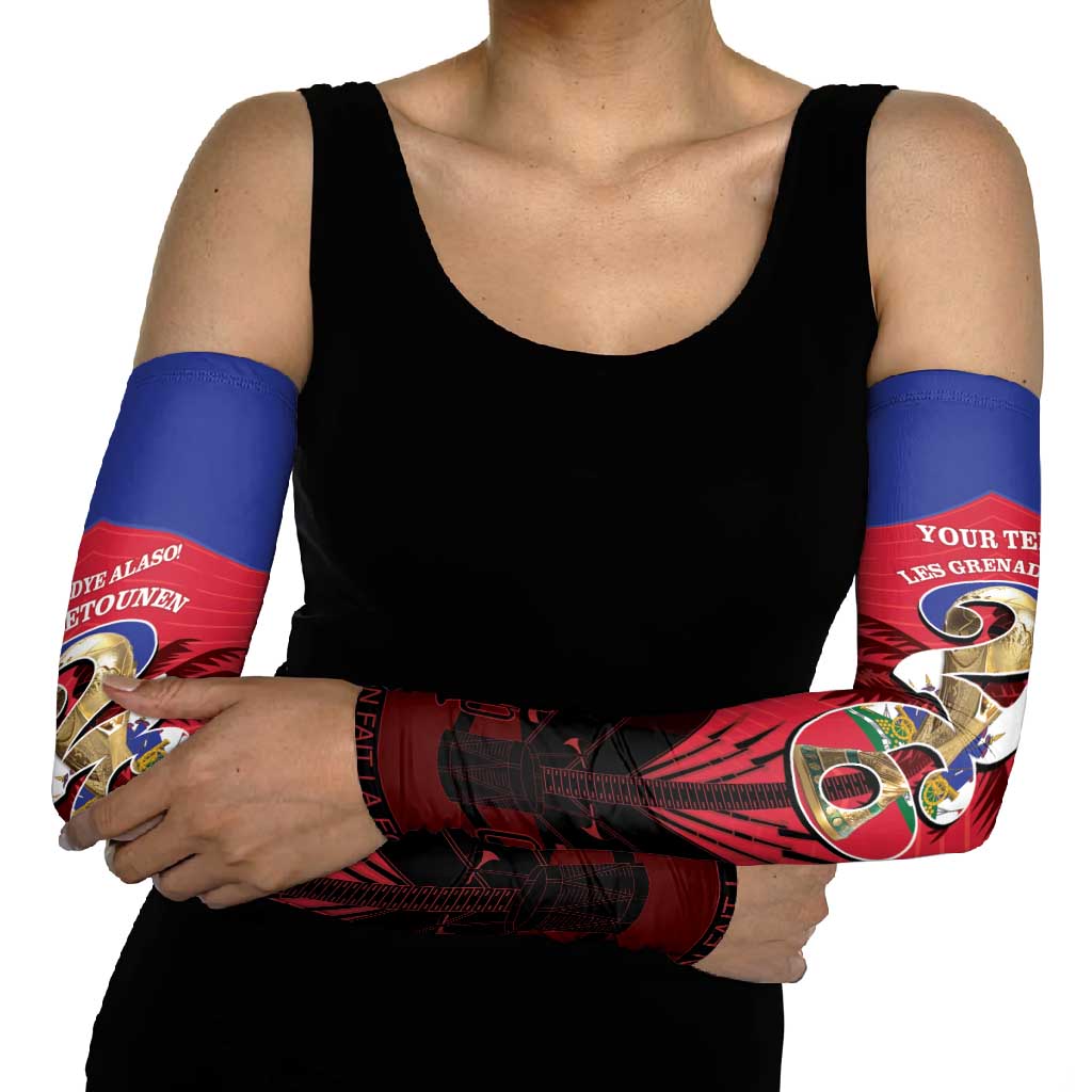 Personalized Les Grenadiers Haiti Football Arm Sleeves 2026 Nou Retounen Red Version - Wonder Print Shop