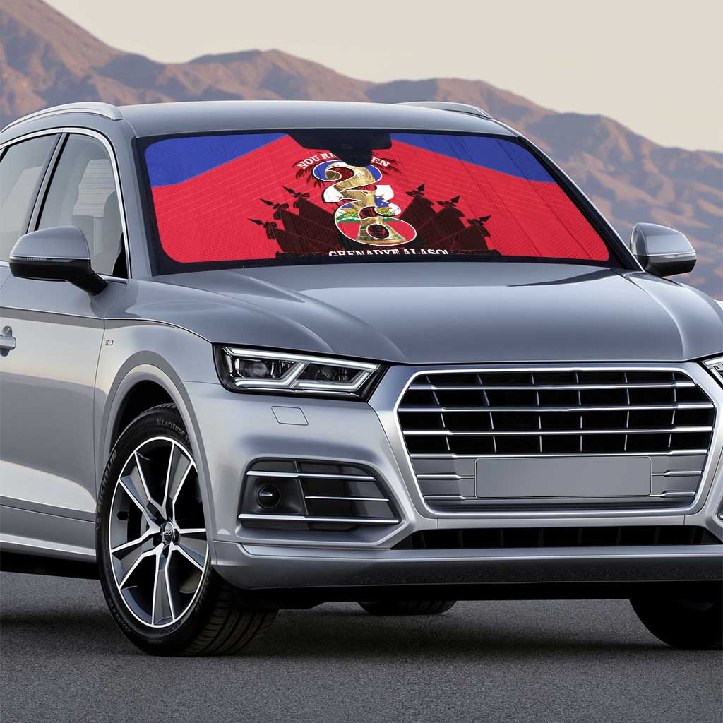 Les Grenadiers Haiti Football Auto Sun Shade 2026 Nou Retounen Red Version - Wonder Print Shop