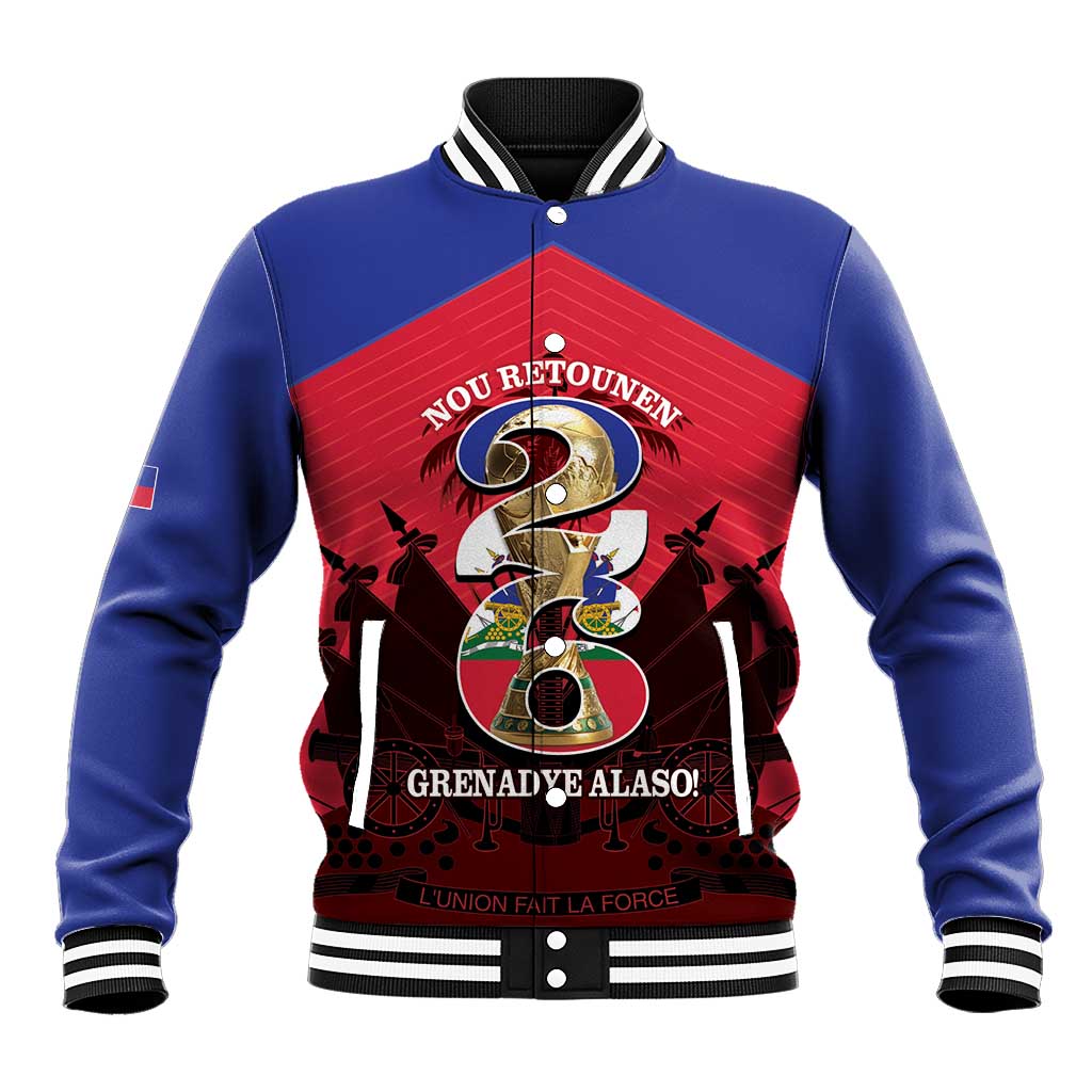 Personalized Les Grenadiers Haiti Football Baseball Jacket 2026 Nou Retounen Red Version - Wonder Print Shop