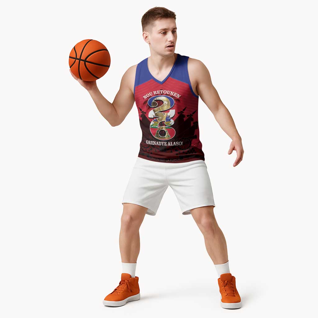 Personalized Les Grenadiers Haiti Football Basketball Jersey 2026 Nou Retounen Red Version - Wonder Print Shop