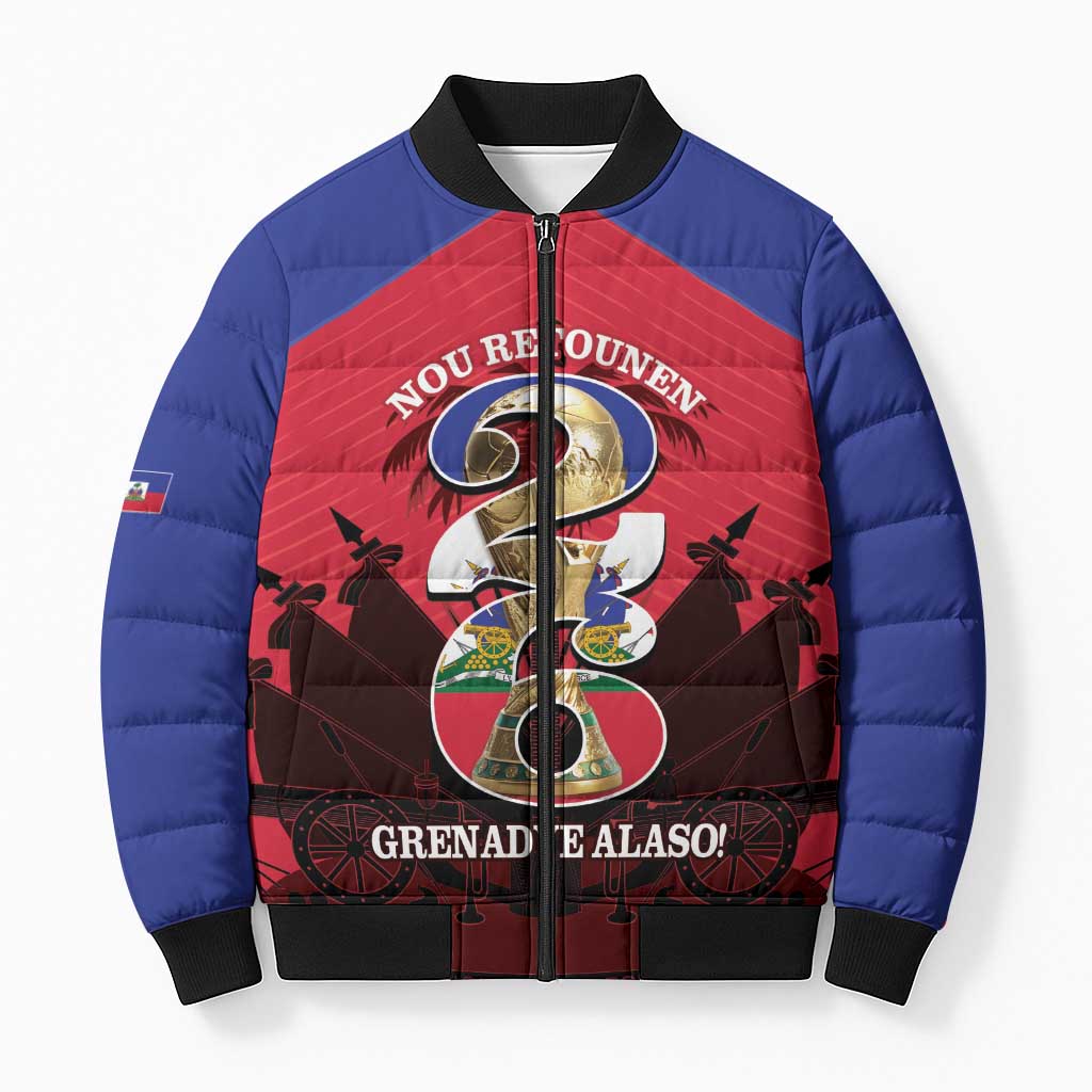 Personalized Les Grenadiers Haiti Football Bomber Puffer Jacket 2026 Nou Retounen Red Version - Wonder Print Shop