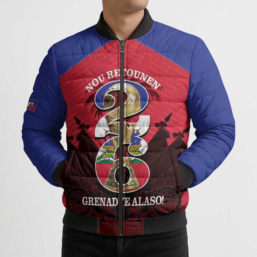 Personalized Les Grenadiers Haiti Football Bomber Puffer Jacket 2026 Nou Retounen Red Version - Wonder Print Shop