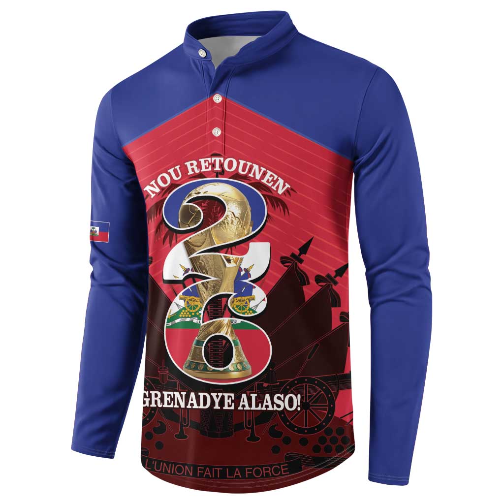 Personalized Les Grenadiers Haiti Football Button Sweatshirt 2026 Nou Retounen Red Version - Wonder Print Shop