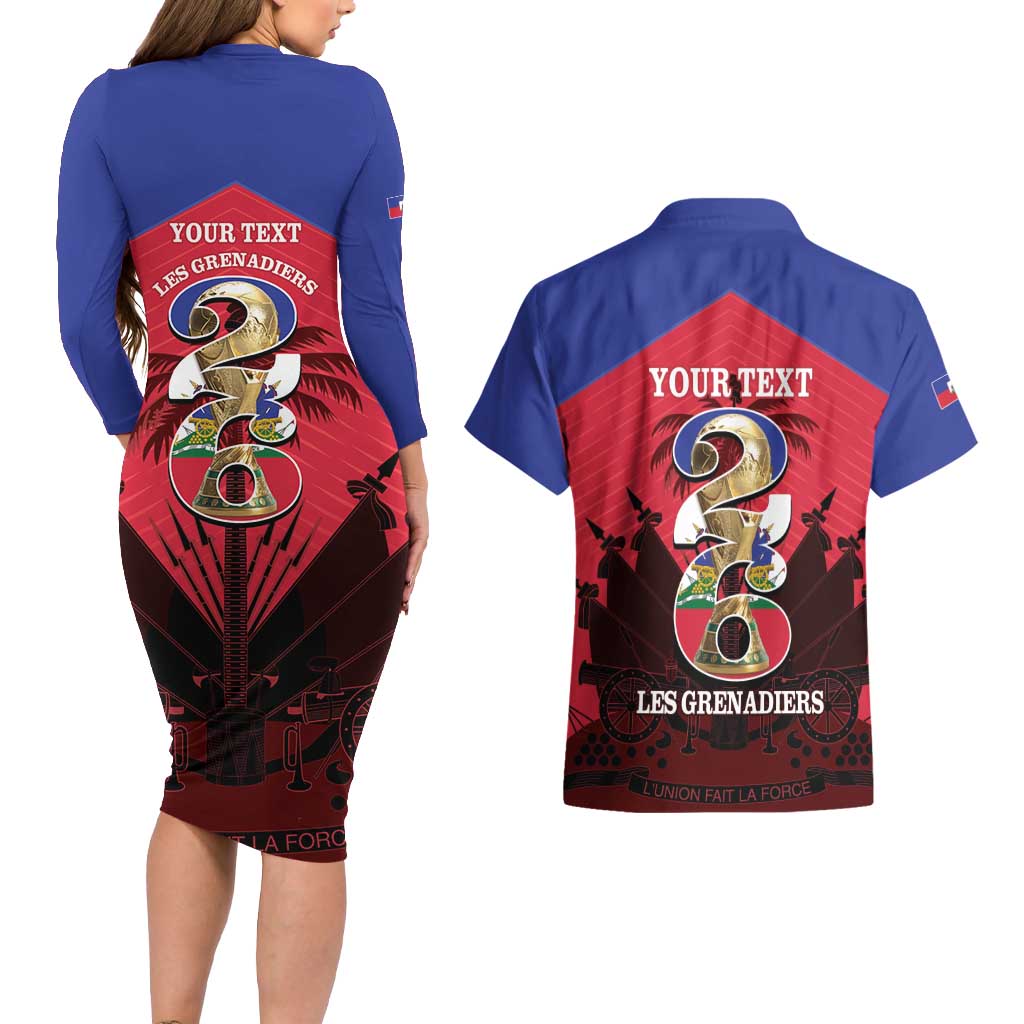 Personalized Les Grenadiers Haiti Football Couples Matching Long Sleeve Bodycon Dress and Hawaiian Shirt 2026 Nou Retounen Red Version - Wonder Print Shop