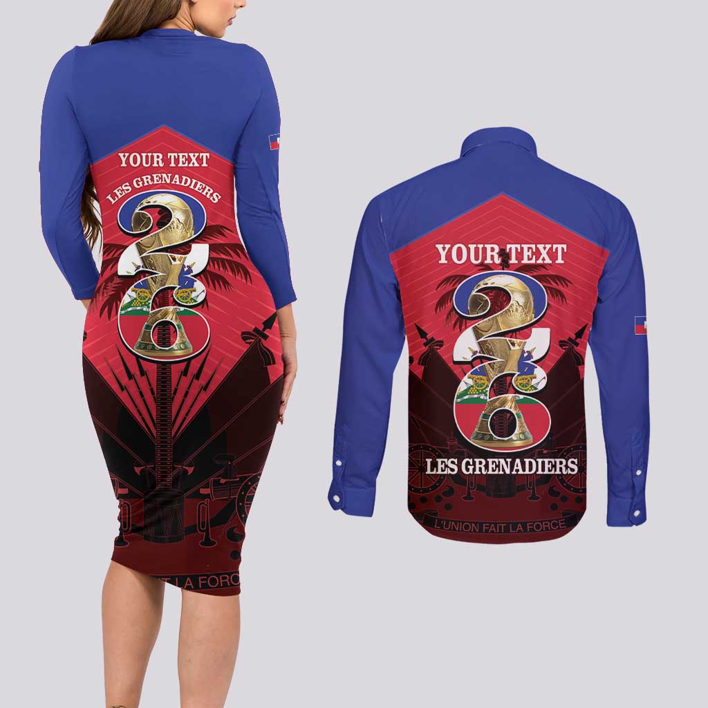 Personalized Les Grenadiers Haiti Football Couples Matching Long Sleeve Bodycon Dress and Long Sleeve Button Shirt 2026 Nou Retounen Red Version - Wonder Print Shop