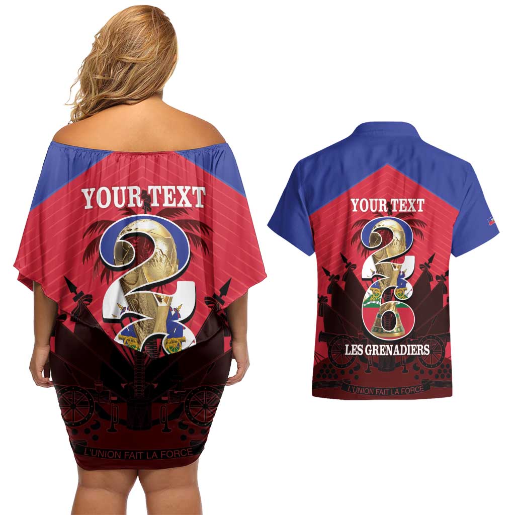 Personalized Les Grenadiers Haiti Football Couples Matching Off Shoulder Short Dress and Hawaiian Shirt 2026 Nou Retounen Red Version - Wonder Print Shop