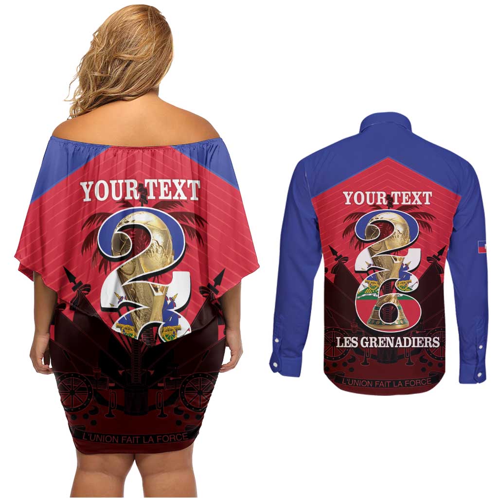 Personalized Les Grenadiers Haiti Football Couples Matching Off Shoulder Short Dress and Long Sleeve Button Shirt 2026 Nou Retounen Red Version - Wonder Print Shop