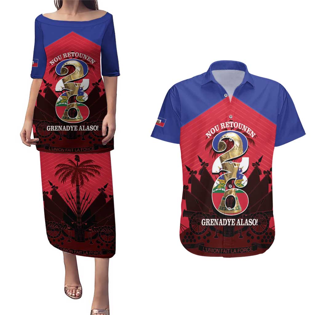 Personalized Les Grenadiers Haiti Football Couples Matching Puletasi and Hawaiian Shirt 2026 Nou Retounen Red Version - Wonder Print Shop
