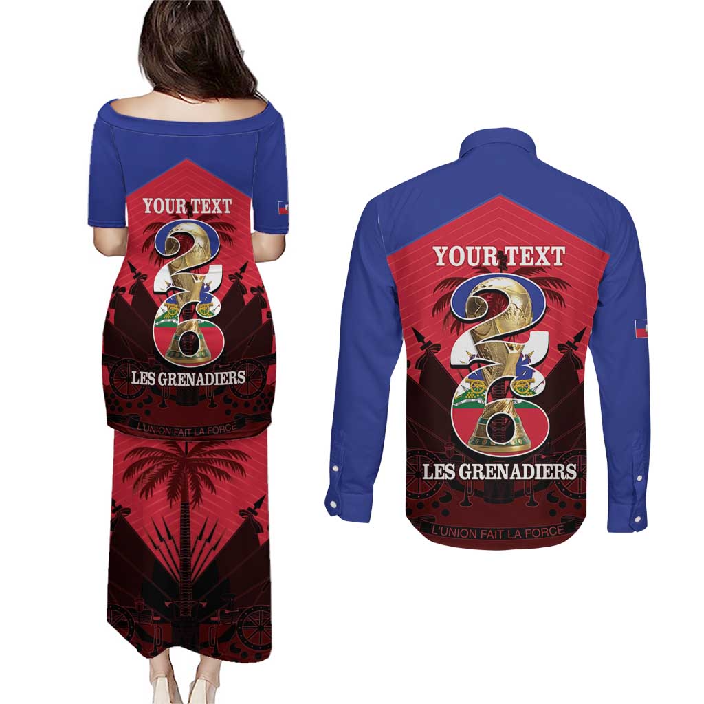 Personalized Les Grenadiers Haiti Football Couples Matching Puletasi and Long Sleeve Button Shirt 2026 Nou Retounen Red Version - Wonder Print Shop