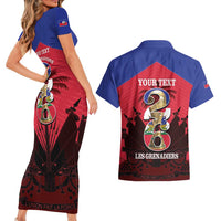 Personalized Les Grenadiers Haiti Football Couples Matching Short Sleeve Bodycon Dress and Hawaiian Shirt 2026 Nou Retounen Red Version - Wonder Print Shop