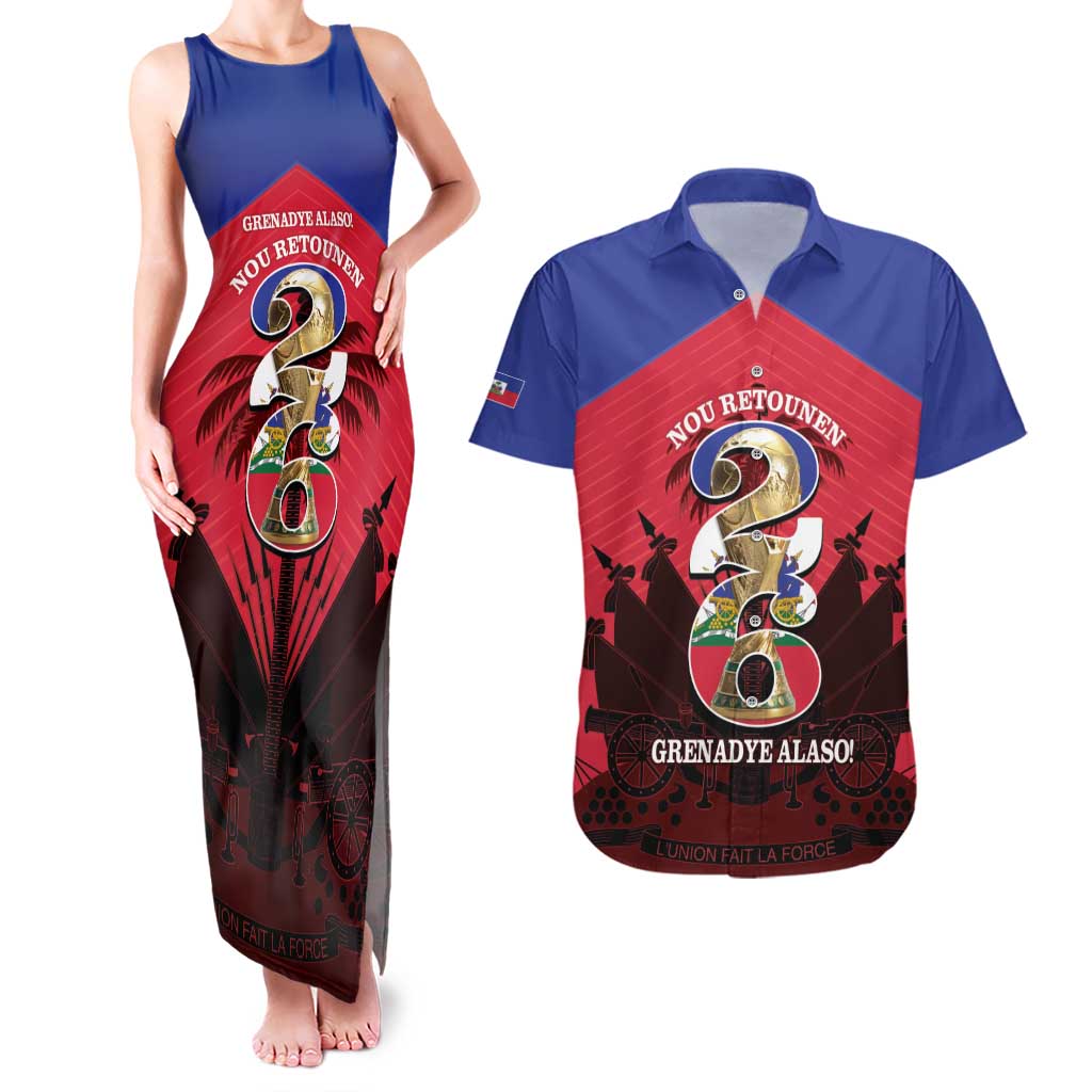 Personalized Les Grenadiers Haiti Football Couples Matching Tank Maxi Dress and Hawaiian Shirt 2026 Nou Retounen Red Version - Wonder Print Shop