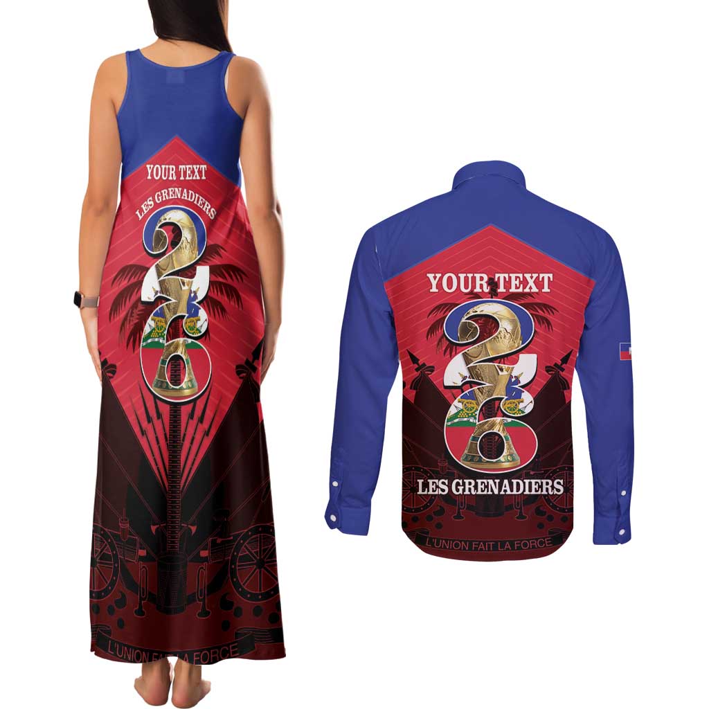 Personalized Les Grenadiers Haiti Football Couples Matching Tank Maxi Dress and Long Sleeve Button Shirt 2026 Nou Retounen Red Version - Wonder Print Shop