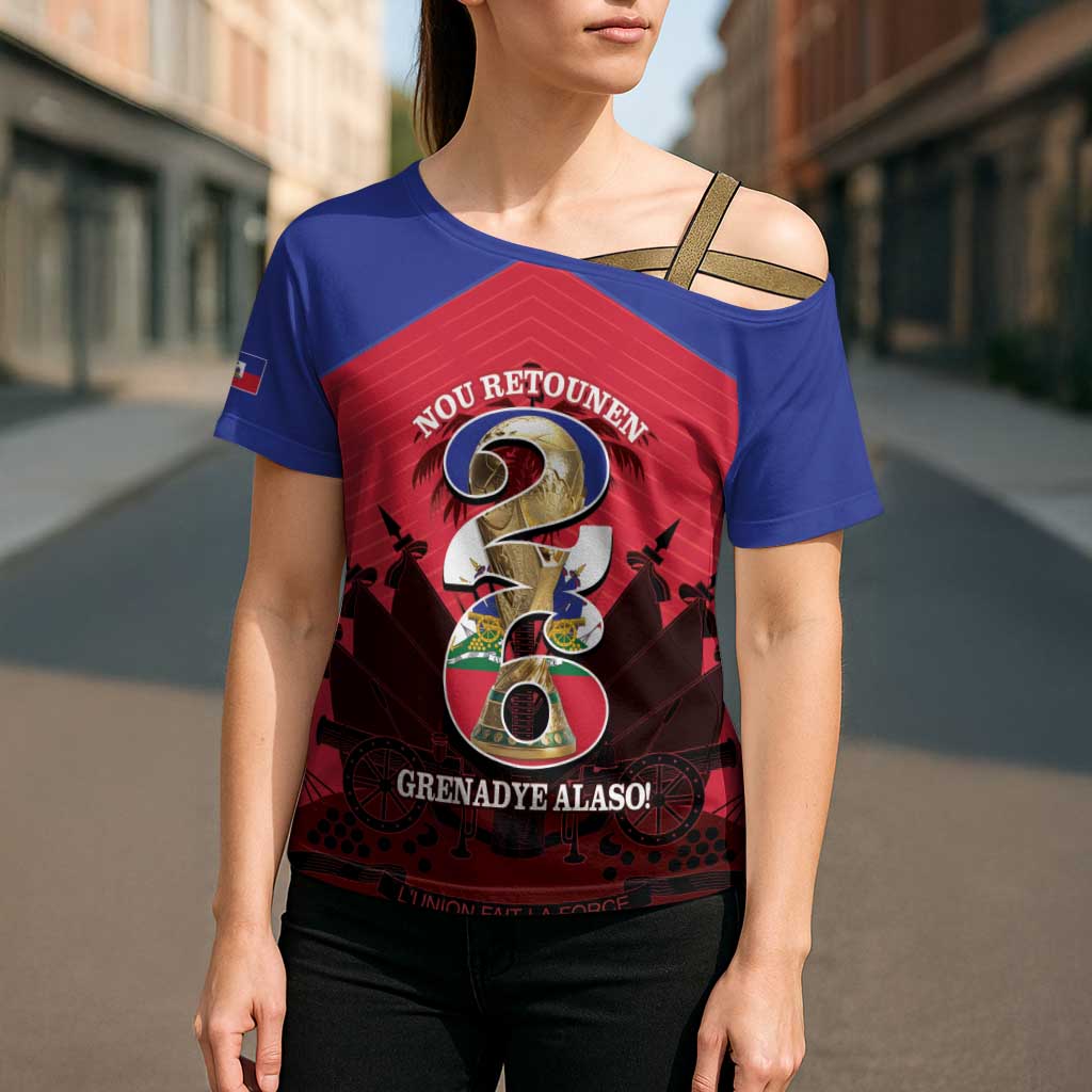 Personalized Les Grenadiers Haiti Football Cross Shoulder Shirt 2026 Nou Retounen Red Version - Wonder Print Shop