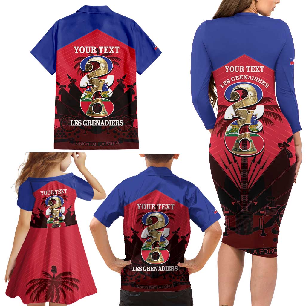 Personalized Les Grenadiers Haiti Football Family Matching Long Sleeve Bodycon Dress and Hawaiian Shirt 2026 Nou Retounen Red Version - Wonder Print Shop