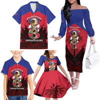 Personalized Les Grenadiers Haiti Football Family Matching Off The Shoulder Long Sleeve Dress and Hawaiian Shirt 2026 Nou Retounen Red Version - Wonder Print Shop