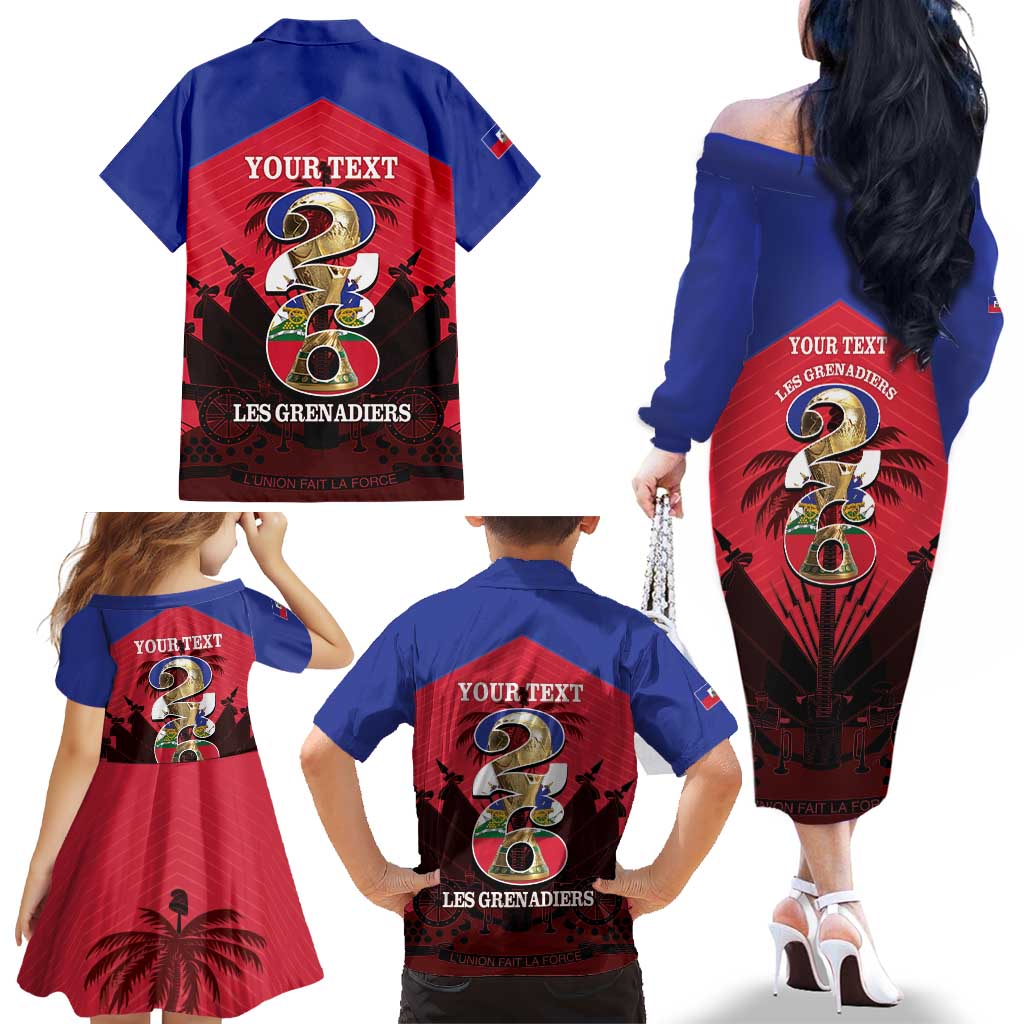 Personalized Les Grenadiers Haiti Football Family Matching Off The Shoulder Long Sleeve Dress and Hawaiian Shirt 2026 Nou Retounen Red Version - Wonder Print Shop