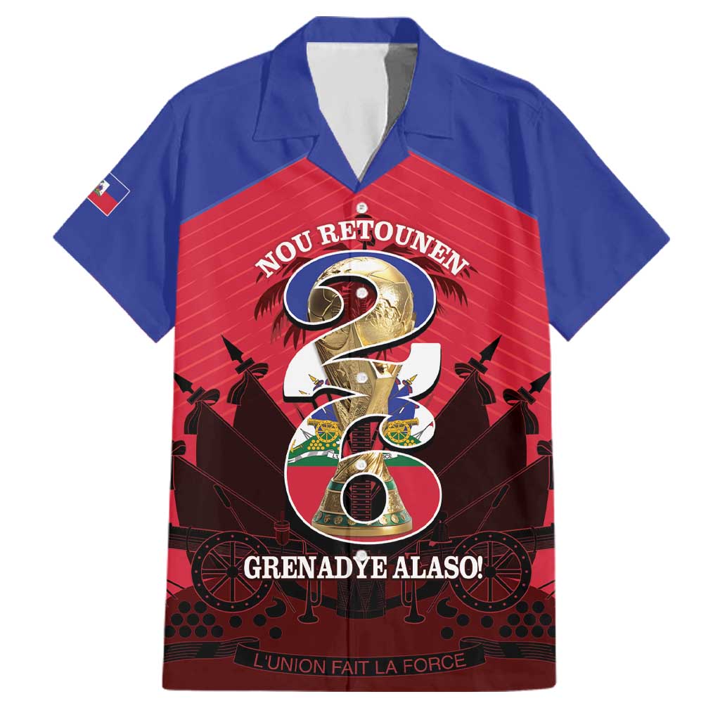 Personalized Les Grenadiers Haiti Football Family Matching Off The Shoulder Long Sleeve Dress and Hawaiian Shirt 2026 Nou Retounen Red Version - Wonder Print Shop