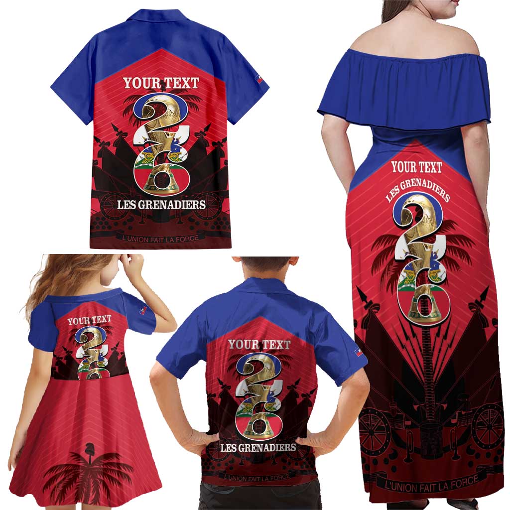 Personalized Les Grenadiers Haiti Football Family Matching Off Shoulder Maxi Dress and Hawaiian Shirt 2026 Nou Retounen Red Version - Wonder Print Shop
