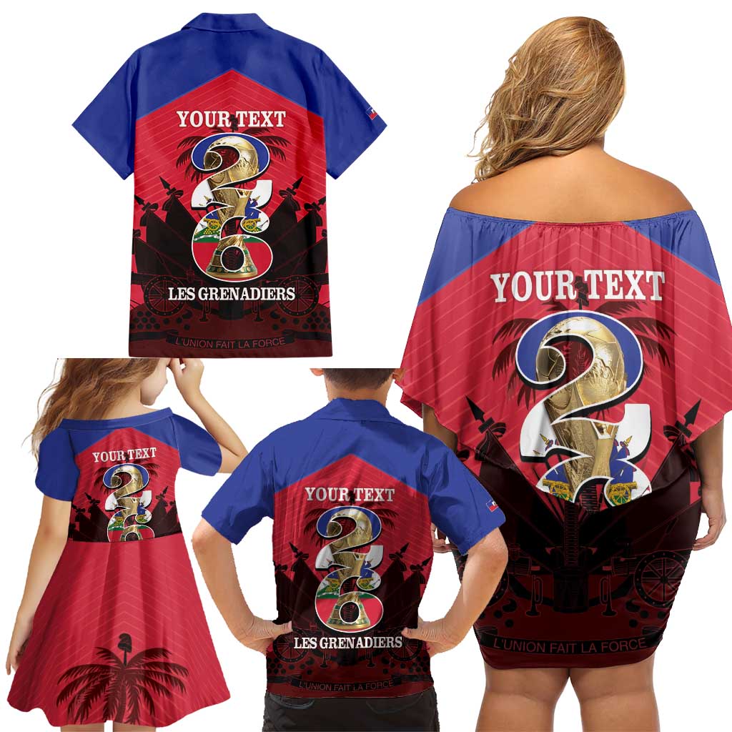 Personalized Les Grenadiers Haiti Football Family Matching Off Shoulder Short Dress and Hawaiian Shirt 2026 Nou Retounen Red Version - Wonder Print Shop