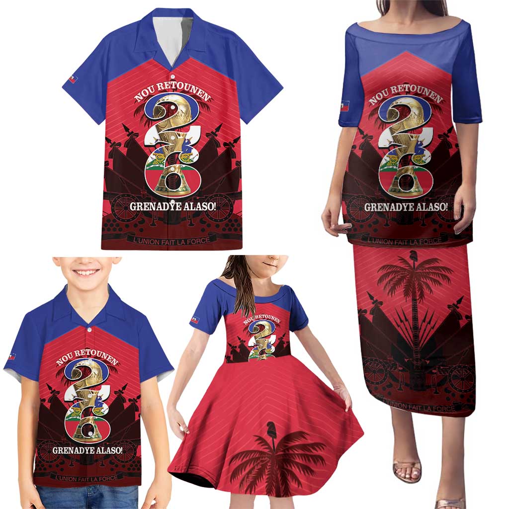 Personalized Les Grenadiers Haiti Football Family Matching Puletasi and Hawaiian Shirt 2026 Nou Retounen Red Version - Wonder Print Shop