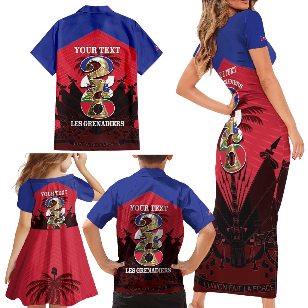 Personalized Les Grenadiers Haiti Football Family Matching Short Sleeve Bodycon Dress and Hawaiian Shirt 2026 Nou Retounen Red Version - Wonder Print Shop