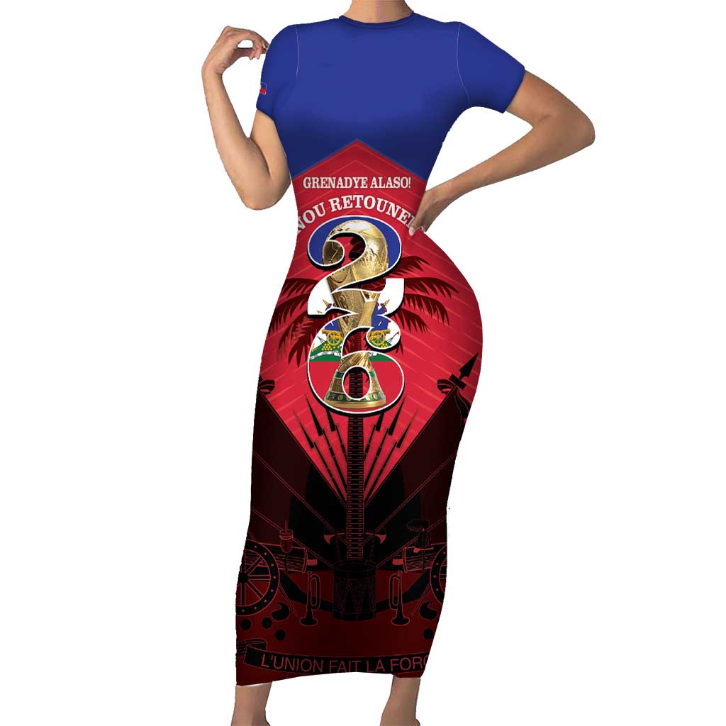 Personalized Les Grenadiers Haiti Football Family Matching Short Sleeve Bodycon Dress and Hawaiian Shirt 2026 Nou Retounen Red Version - Wonder Print Shop