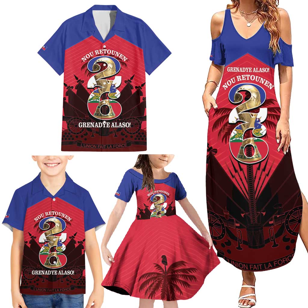 Personalized Les Grenadiers Haiti Football Family Matching Summer Maxi Dress and Hawaiian Shirt 2026 Nou Retounen Red Version - Wonder Print Shop