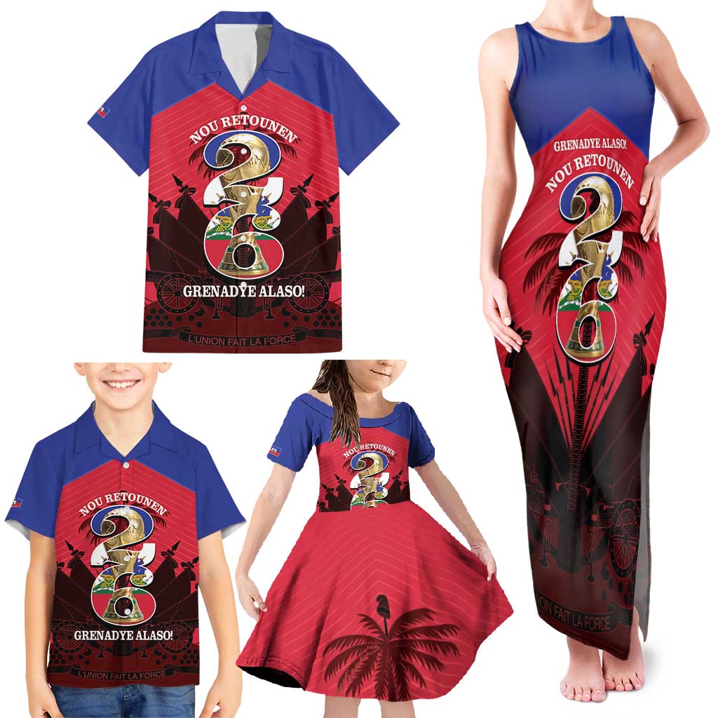 Personalized Les Grenadiers Haiti Football Family Matching Tank Maxi Dress and Hawaiian Shirt 2026 Nou Retounen Red Version - Wonder Print Shop