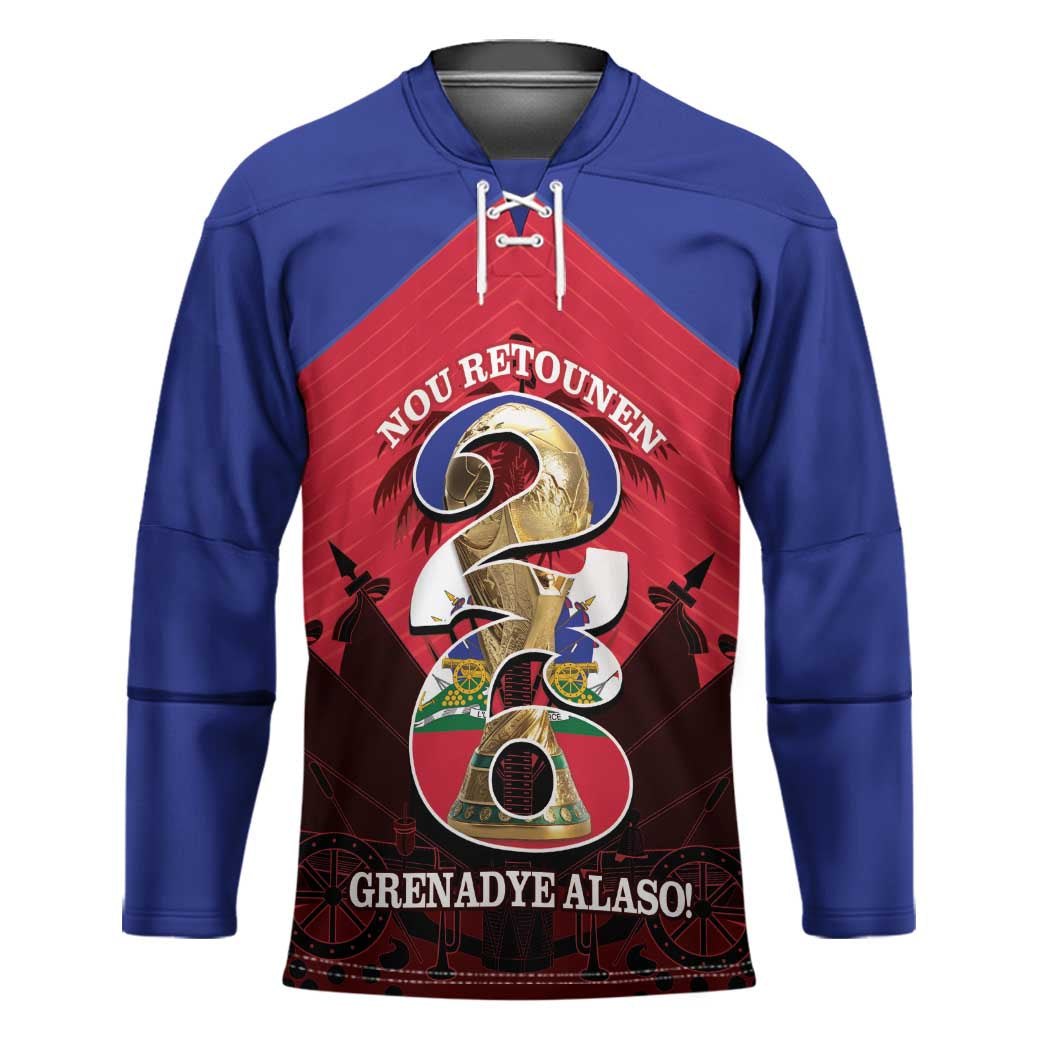 Personalized Les Grenadiers Haiti Football Hockey Jersey 2026 Nou Retounen Red Version - Wonder Print Shop