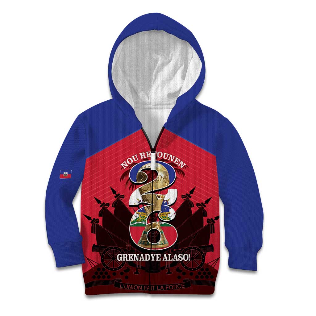 Personalized Les Grenadiers Haiti Football Kid Hoodie 2026 Nou Retounen Red Version - Wonder Print Shop