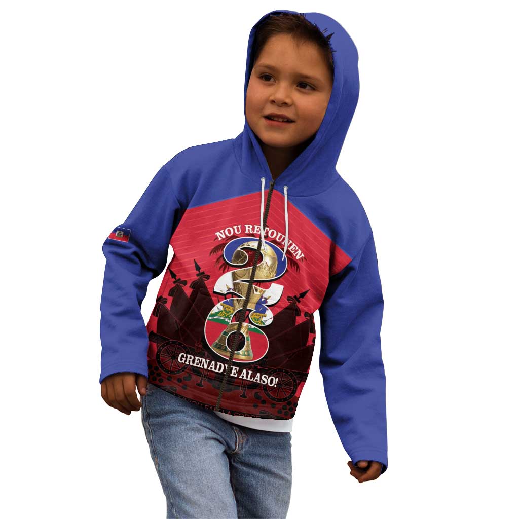 Personalized Les Grenadiers Haiti Football Kid Hoodie 2026 Nou Retounen Red Version - Wonder Print Shop