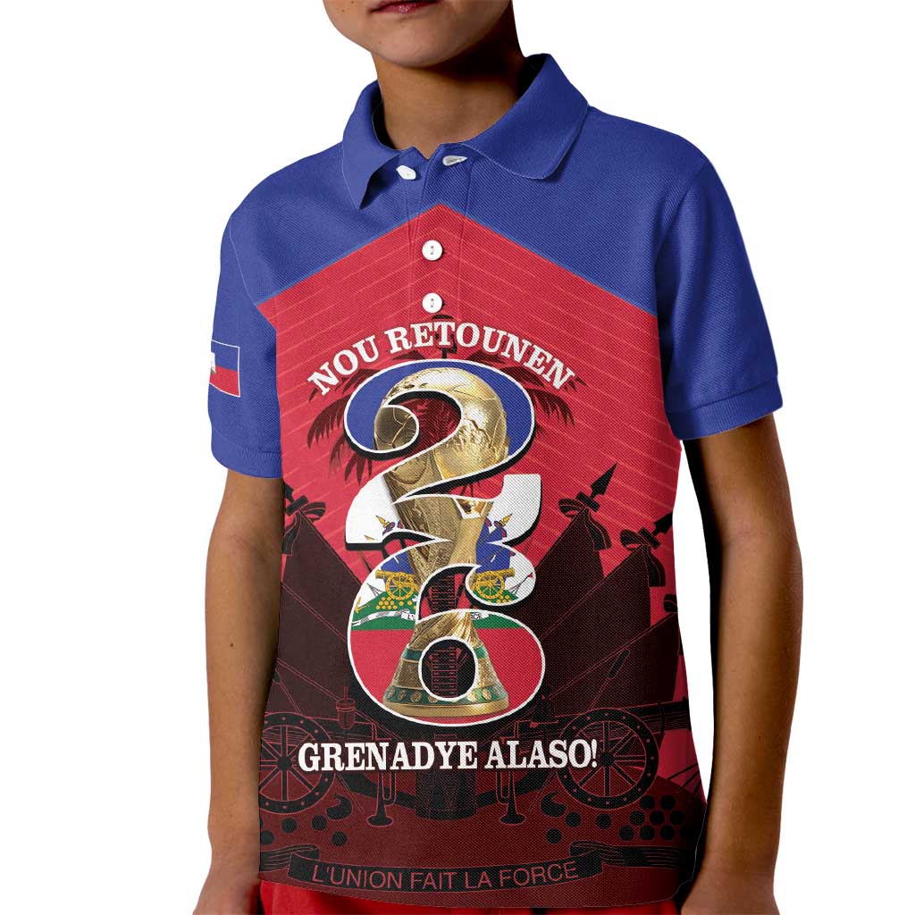 Personalized Les Grenadiers Haiti Football Kid Polo Shirt 2026 Nou Retounen Red Version - Wonder Print Shop