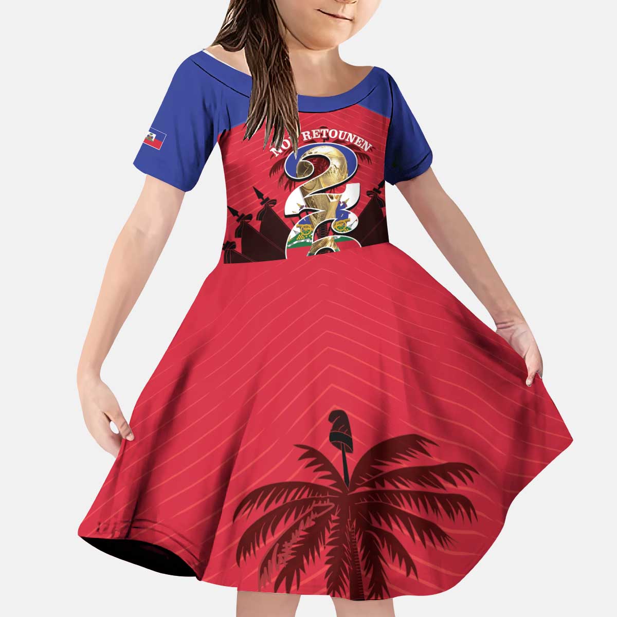 Personalized Les Grenadiers Haiti Football Kid Short Sleeve Dress 2026 Nou Retounen Red Version - Wonder Print Shop