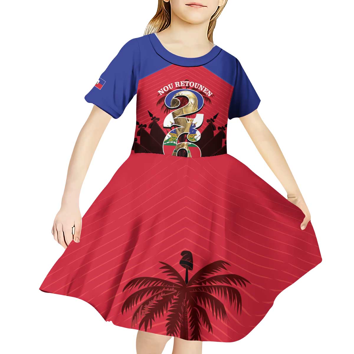 Personalized Les Grenadiers Haiti Football Kid Short Sleeve Dress 2026 Nou Retounen Red Version - Wonder Print Shop