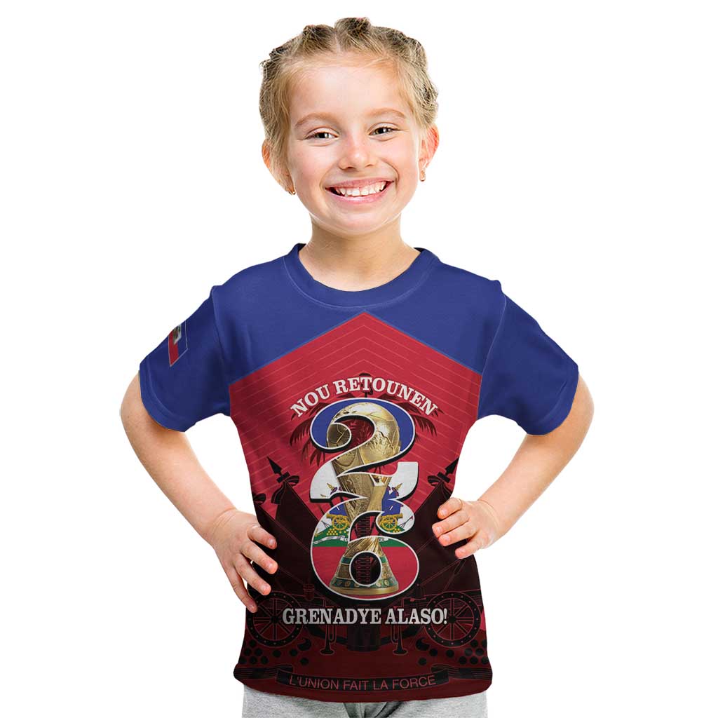 Personalized Les Grenadiers Haiti Football Kid T Shirt 2026 Nou Retounen Red Version - Wonder Print Shop