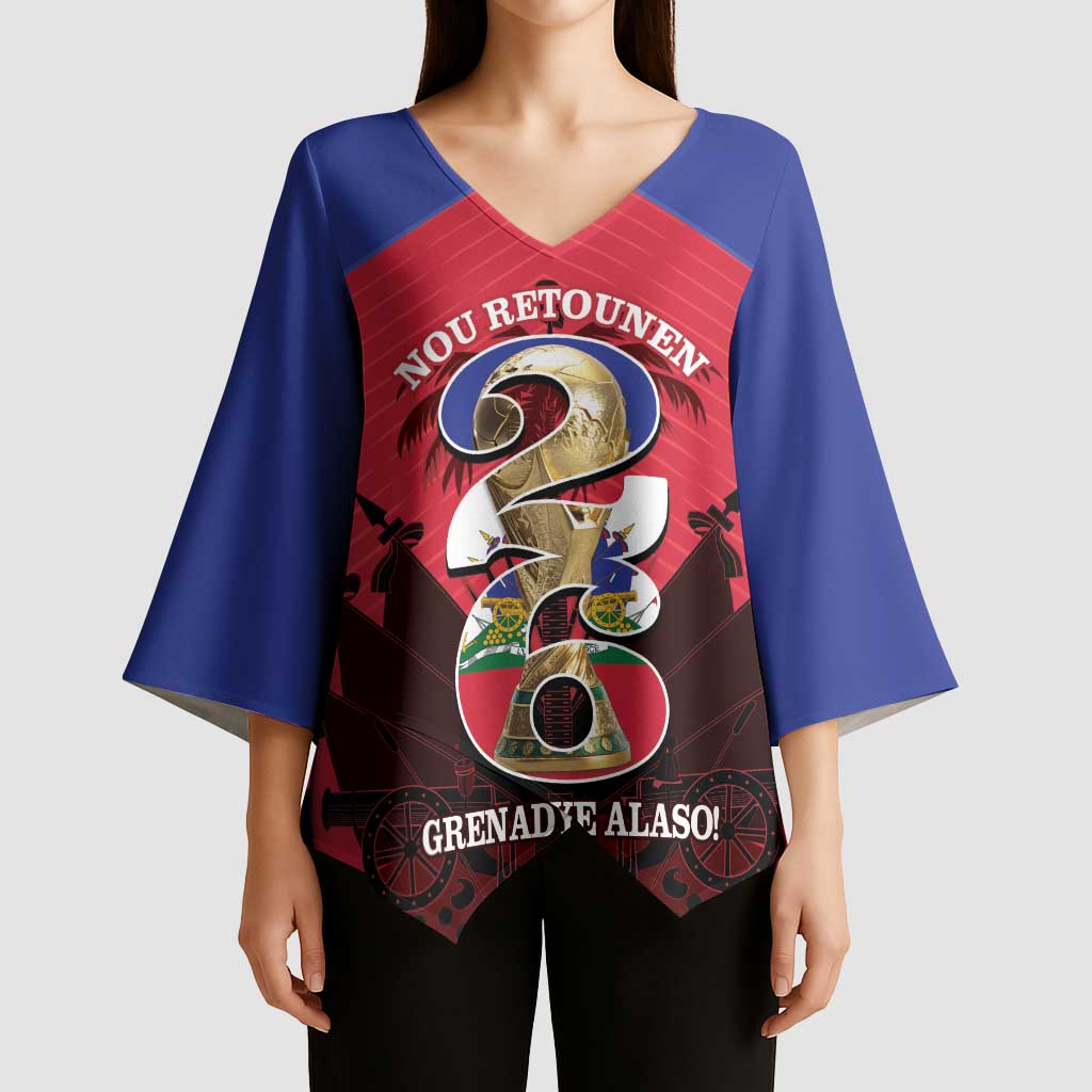 Personalized Les Grenadiers Haiti Football Kimono Sleeve Blouse 2026 Nou Retounen Red Version - Wonder Print Shop