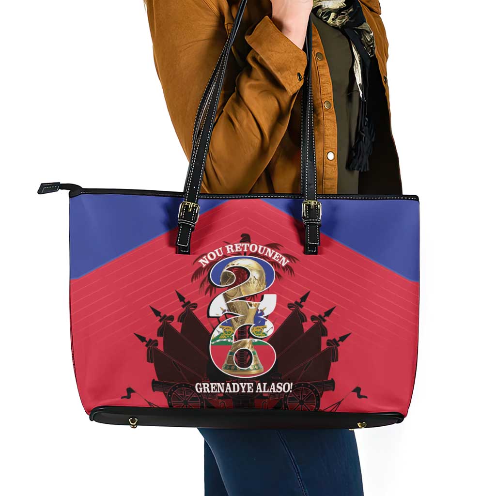 Les Grenadiers Haiti Football Leather Tote Bag 2026 Nou Retounen Red Version - Wonder Print Shop