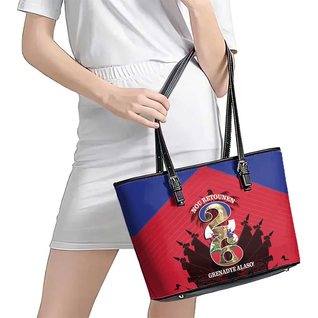 Les Grenadiers Haiti Football Leather Tote Bag 2026 Nou Retounen Red Version - Wonder Print Shop