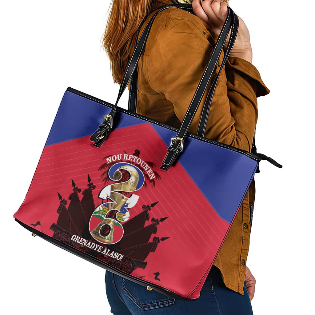 Les Grenadiers Haiti Football Leather Tote Bag 2026 Nou Retounen Red Version - Wonder Print Shop