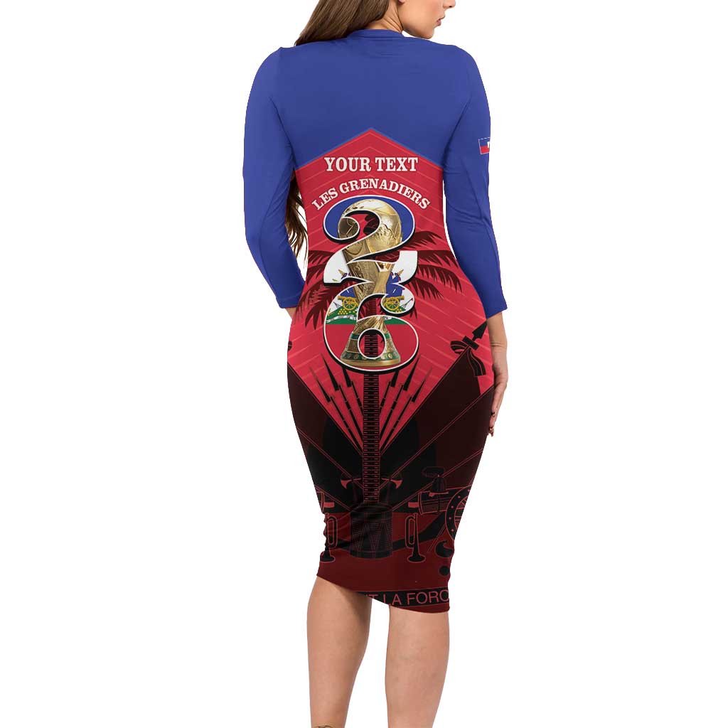 Personalized Les Grenadiers Haiti Football Long Sleeve Bodycon Dress 2026 Nou Retounen Red Version - Wonder Print Shop