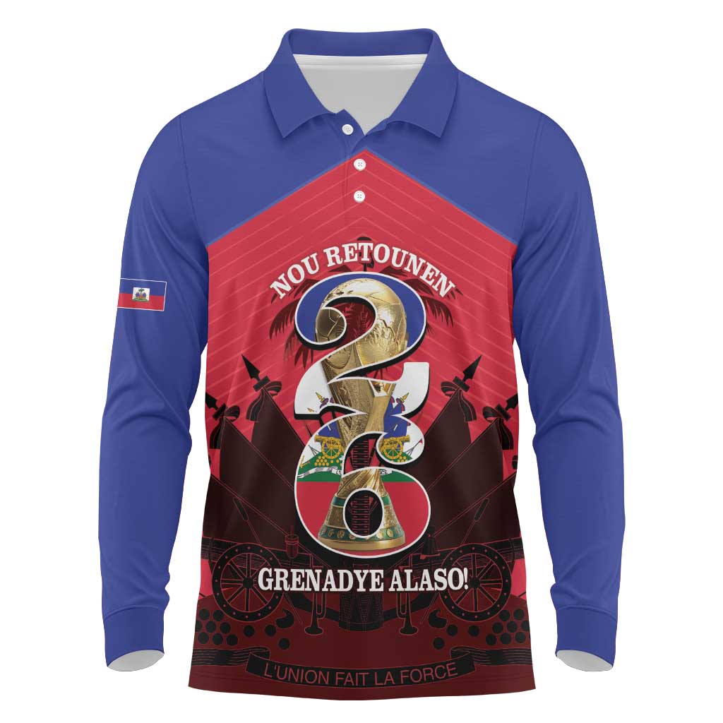 Personalized Les Grenadiers Haiti Football Long Sleeve Polo Shirt 2026 Nou Retounen Red Version - Wonder Print Shop