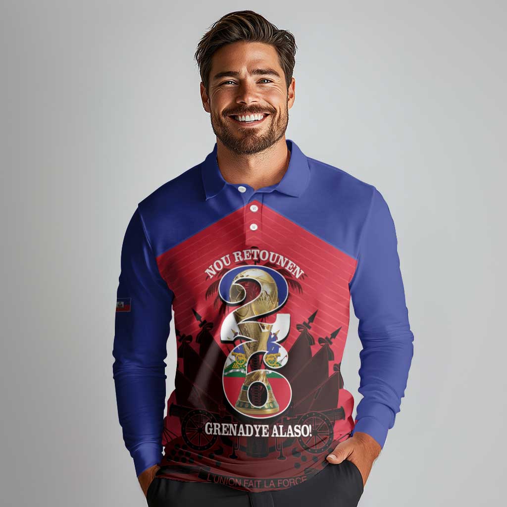 Personalized Les Grenadiers Haiti Football Long Sleeve Polo Shirt 2026 Nou Retounen Red Version - Wonder Print Shop