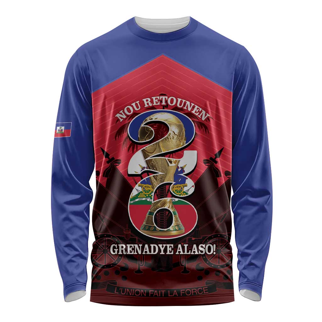 Personalized Les Grenadiers Haiti Football Long Sleeve Shirt 2026 Nou Retounen Red Version - Wonder Print Shop