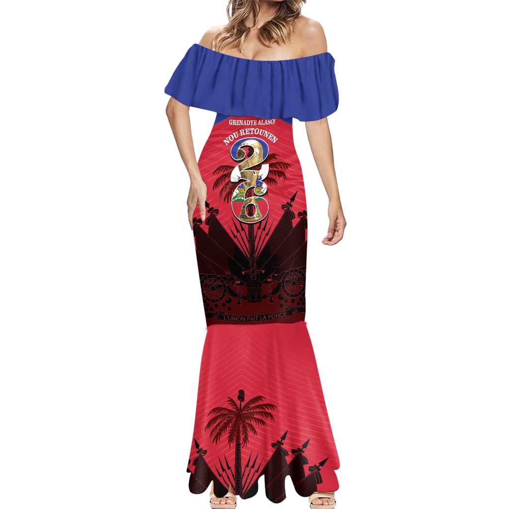 Personalized Les Grenadiers Haiti Football Mermaid Dress 2026 Nou Retounen Red Version - Wonder Print Shop