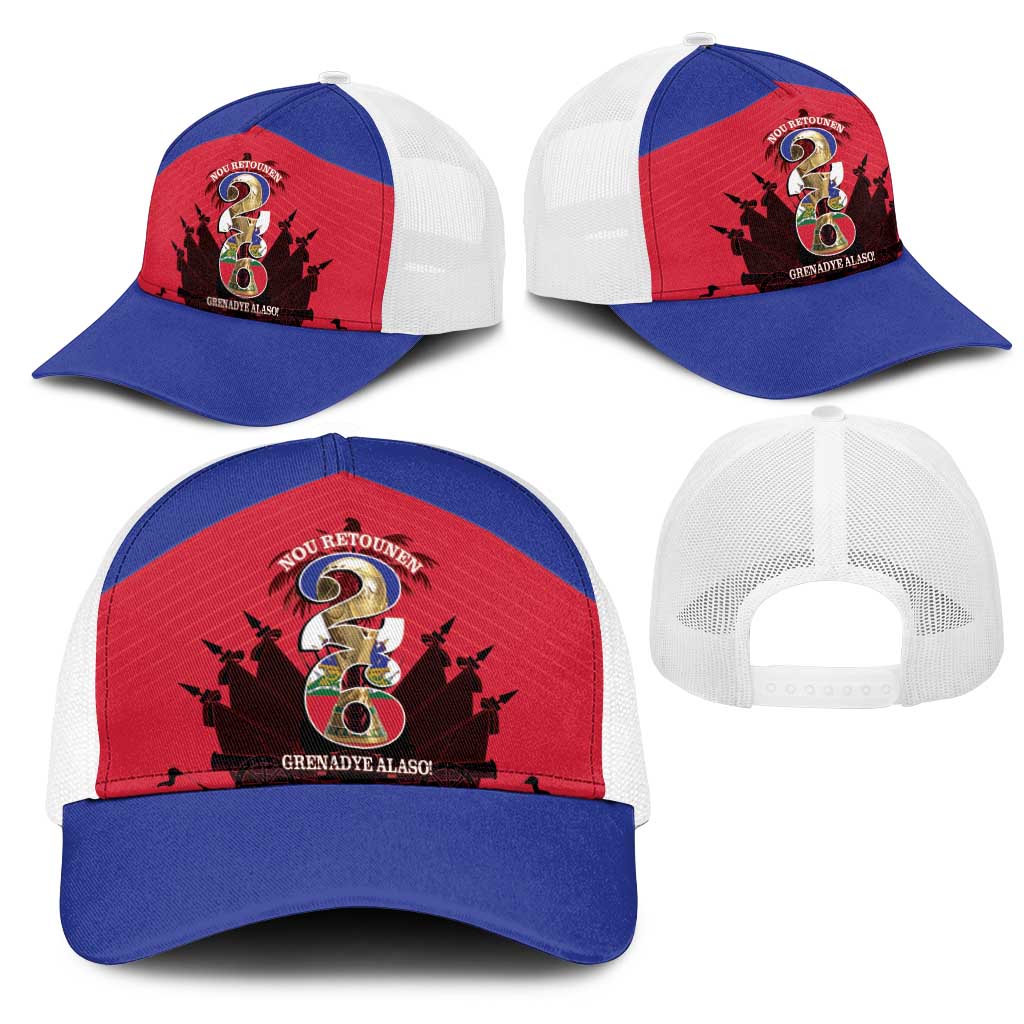 Les Grenadiers Haiti Football Mesh Trucker Cap 2026 Nou Retounen Red Version - Wonder Print Shop