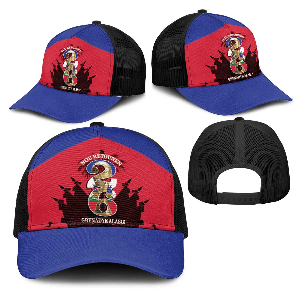 Les Grenadiers Haiti Football Mesh Trucker Cap 2026 Nou Retounen Red Version - Wonder Print Shop